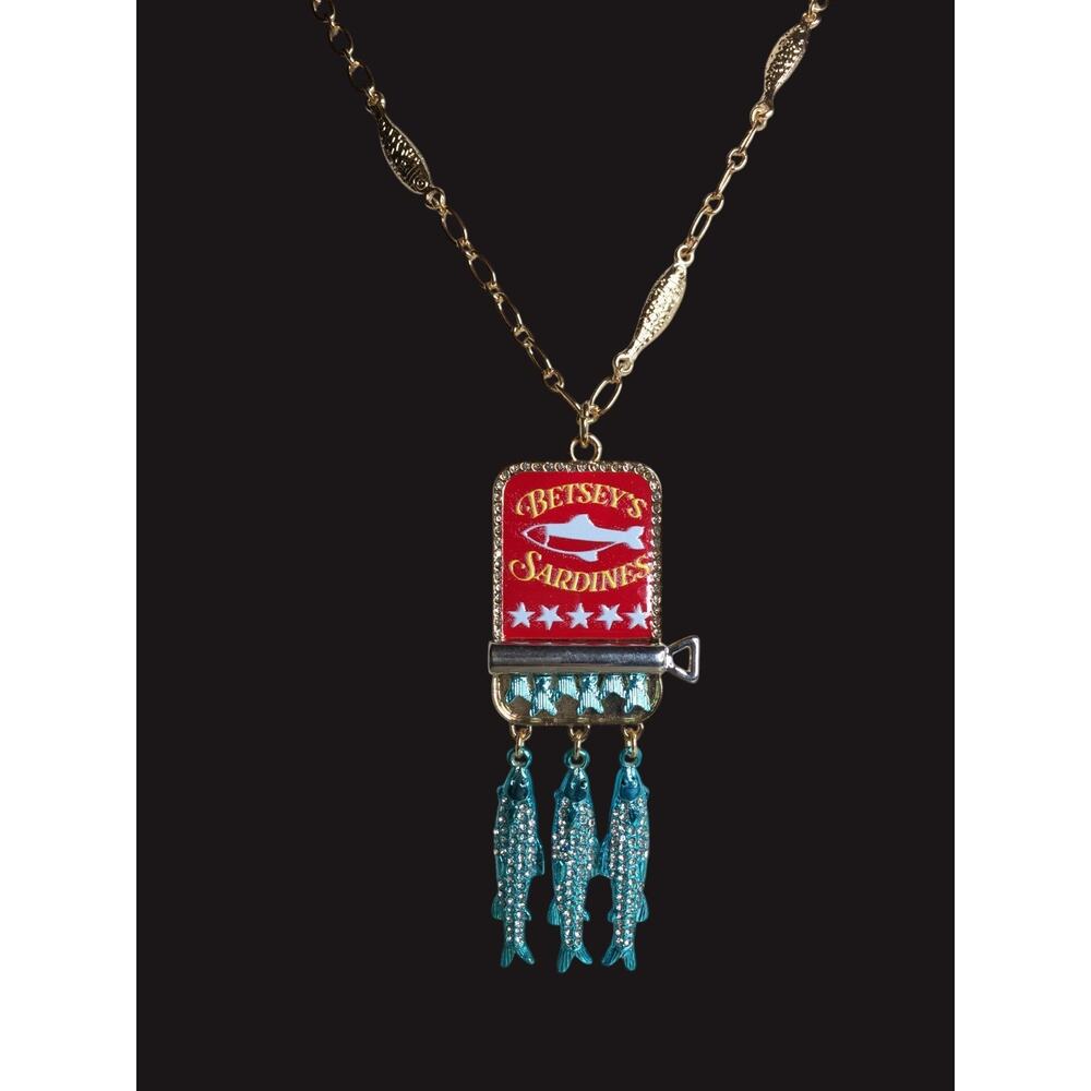Betsey Johnson Sardine Necklace Gold Tone Crystal Fish Pendant Beach - Picture 6 of 6